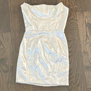 Oh Polly Cream Satin Corset Mini Dress | US 4